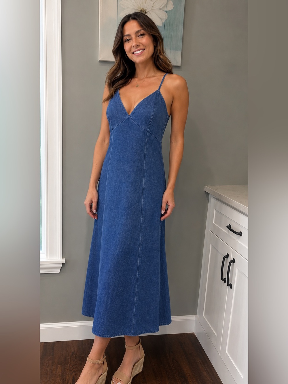 Zenana Tencel Mineral Washed Maxi Dress In Classic Blue - Picture 6 of 7